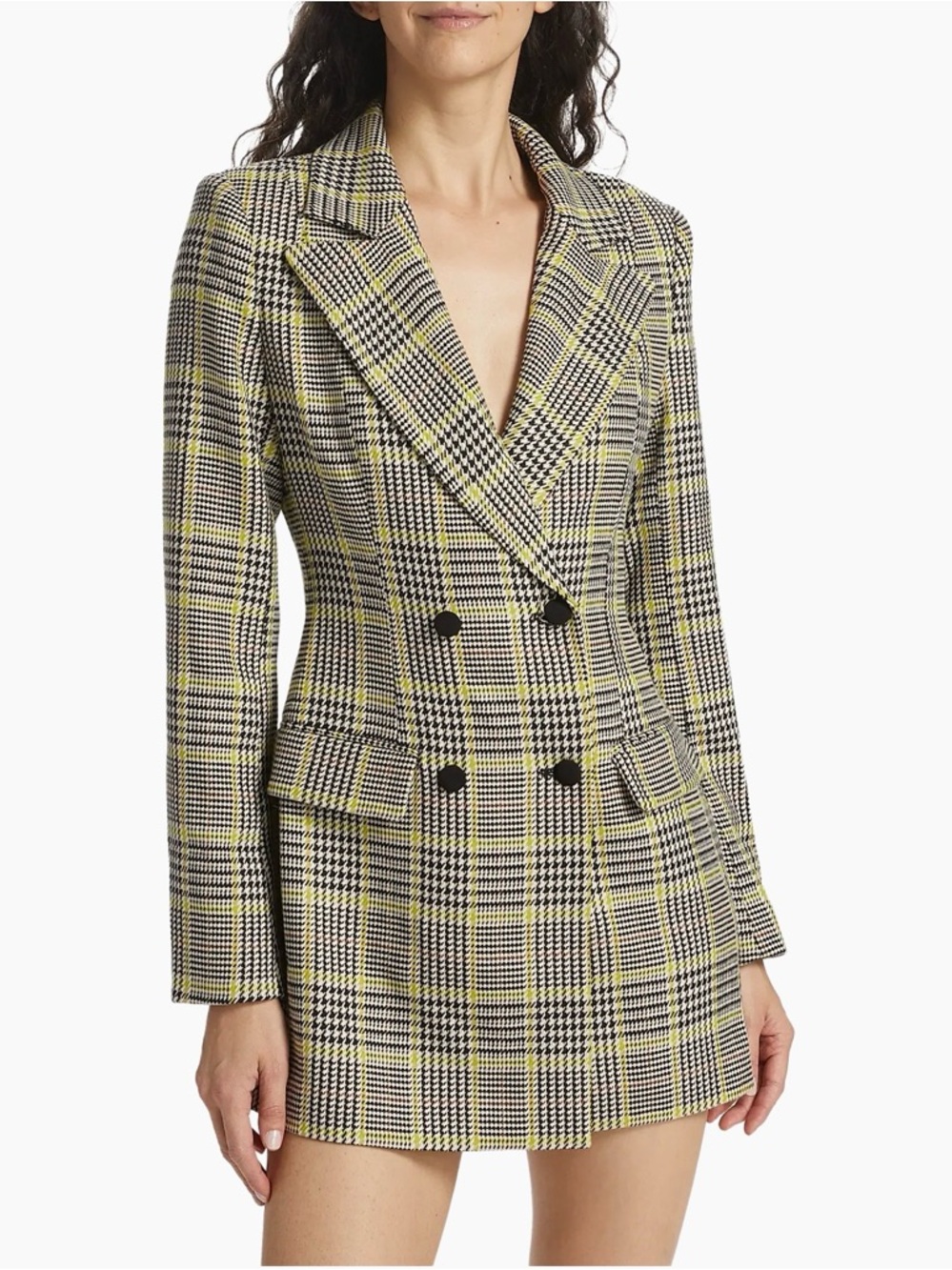 Line & Dot Gabbie Double-Breasted Plaid Blazer Dress in Yellow and Black - Picture 2 of 5